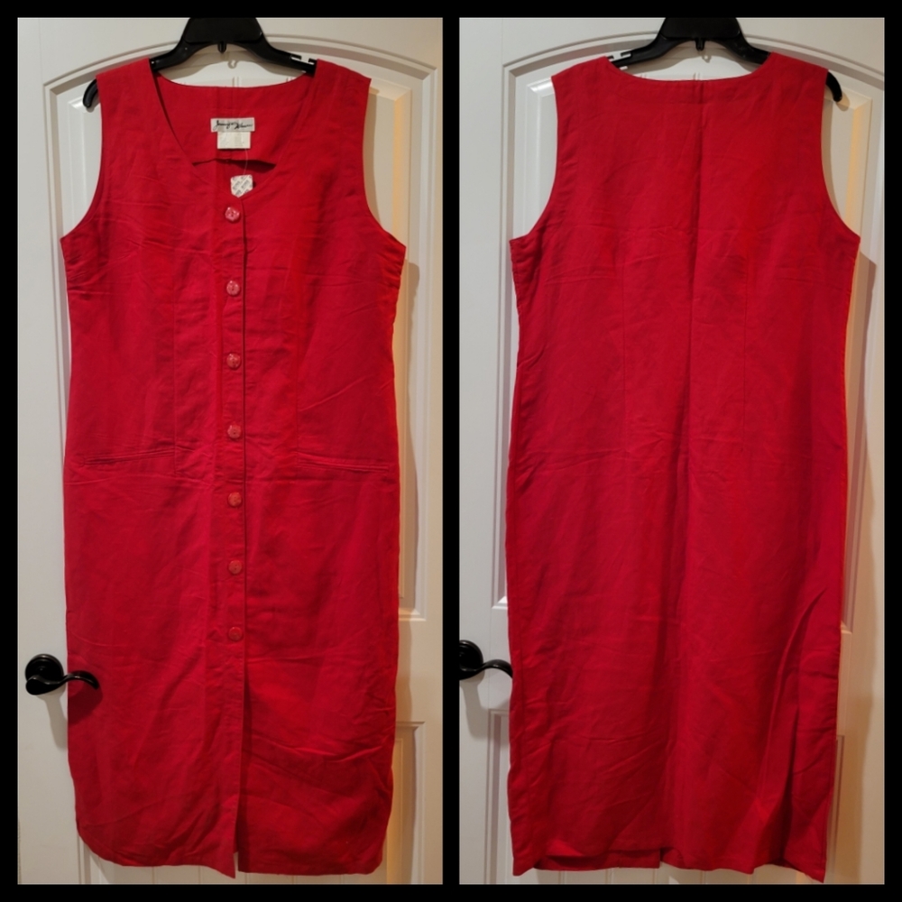 Jennifer Women red linen maxi dress 16